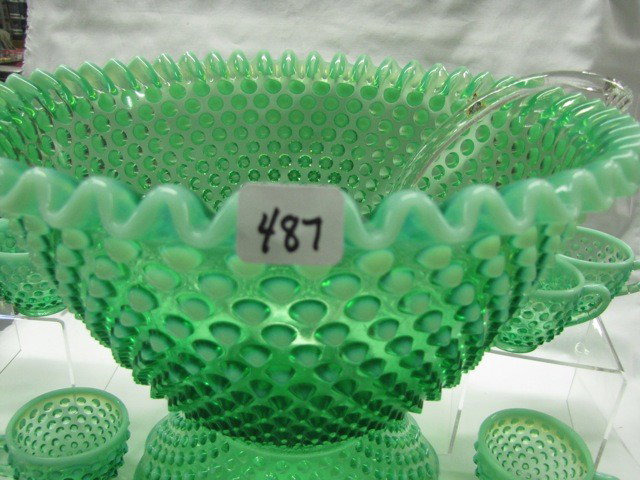 Fenton green opal hobnail 15pc punch set. RARE: Fenton green opal hobnail 15pc punch set. RARE