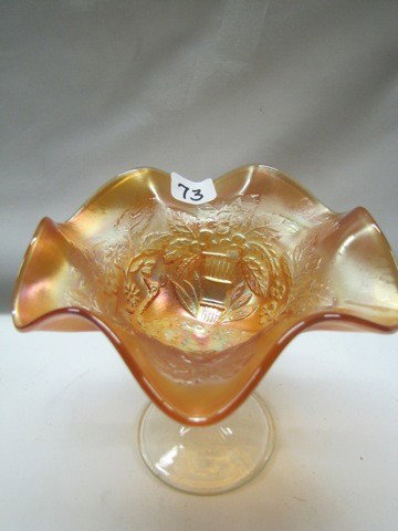 Fenton mari. Peacock at Urn ruffled compote: Fenton mari. Peacock at Urn ruffled compote
