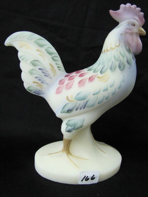 Fenton ivory satin HP 8 1/2" rooster: Fenton ivory satin HP 8 1/2" rooster