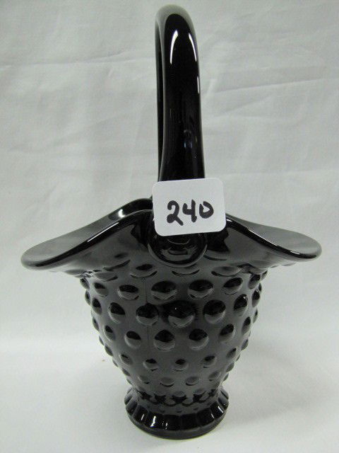 Fenton 8" ebony hobnail basket: Fenton 8" ebony hobnail basket