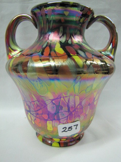 Fenton Dave Fetty mosaic 2-handled vase: Fenton Dave Fetty mosaic 2-handled vase