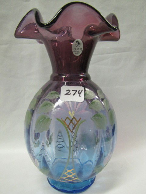 Fenton mulberry 9" Hp vase: Fenton mulberry 9" Hp vase