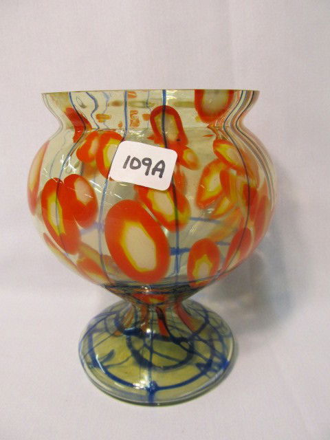 Czech vaseline caned vase with threading: Czech vaseline caned vase with threading