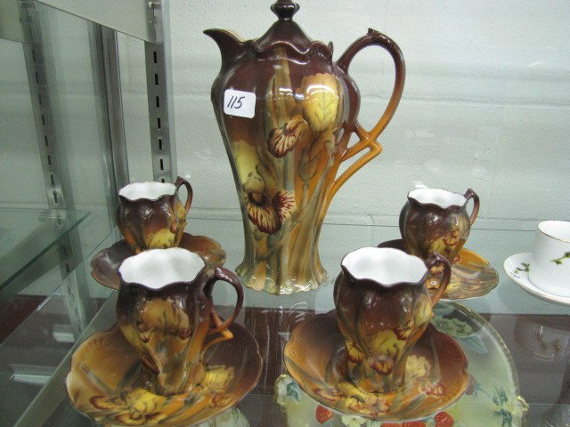 Nippon hand painted Chocolate set w/iris' GML mark: Nippon hand painted Chocolate set w/iris' GML mark