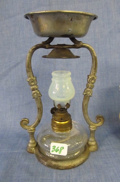 Whale oil miniature perfume lamp w/opaline shade: Whale oil miniature perfume lamp w/opaline shade