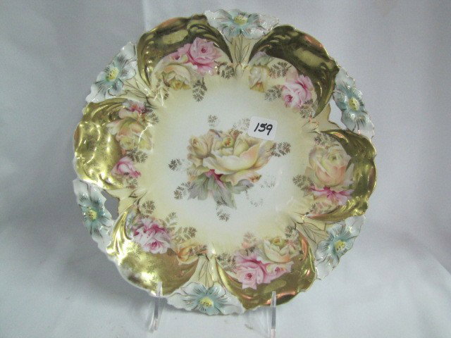RSP 11" Lily mold cake plate w/ yellow roses decor: RSP 11" Lily mold cake plate w/ yellow roses decor gold domes
