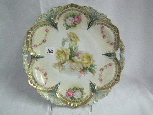 RSP 11" point clover mold cake plate w/ yellow ros: RSP 11" point clover mold cake plate w/ yellow roses decor