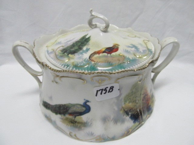 RARE RSP 2 scene cracker jar w/Pheasant & Turkey: RARE RSP 2 scene cracker jar w/Pheasant & Turkey decor 2 sides. Very nice