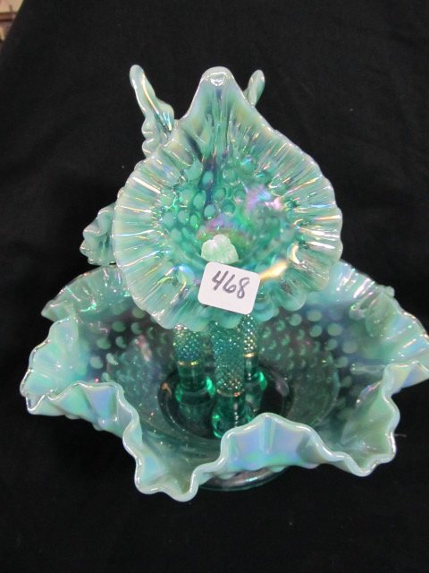 Fenton green Hobnail 3-horn epergne-RARE: Fenton green Hobnail 3-horn epergne-RARE