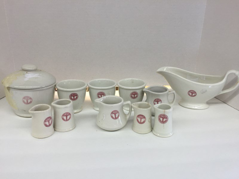 Set of 11 Pieces of US Army Medical Department Table: Set of 11 Pieces of US Army Medical Department Table China ~ Creamers, Open Sugars, Gravy Boat, Covered Bowl