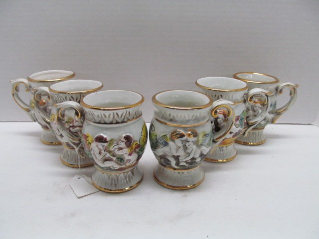 Lot of 6 Capodimonte Fancy Decorative Mugs: Lot of 6 Capodimonte Fancy Decorative Mugs