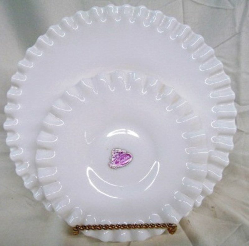 Lot of 2 Fenton Hobnail Crimped Plates 8 1/2" & 6" (1 of 6)