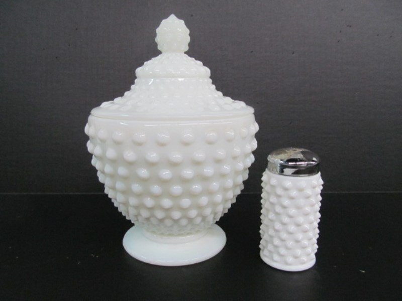 Lot of 2 Fenton Hobnail Pieces ~ Candy Dish & Salt (1 of 4)