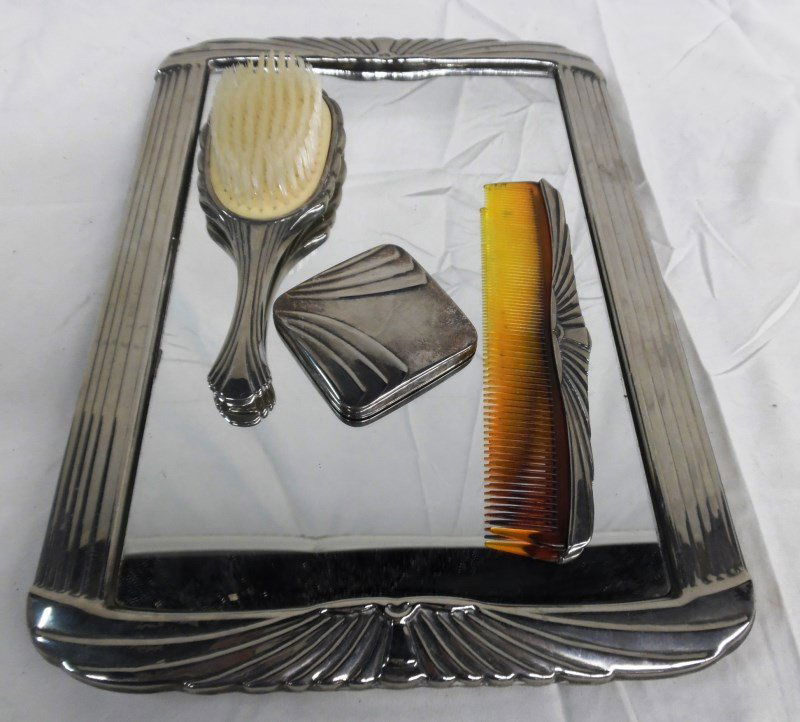 Vintage Silver Plate Dresser Vanity Set ~ Mirror Tray ~ (1 of 3)