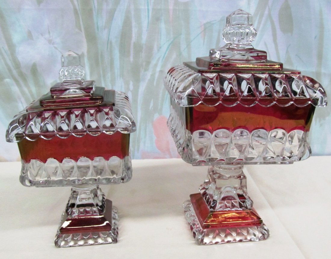 Set of 2 Ruby Covered Candy Dishes (1 of 5)