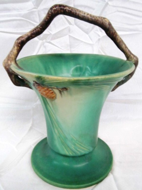 Vintage Original Roseville Pottery Pine Cone Basket (1 of 5)