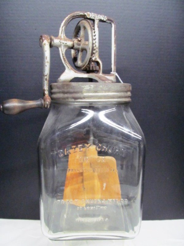 Vintage DAZEY Glass CHURN w/Wood Paddles ~ 4 Quart No. (1 of 6)