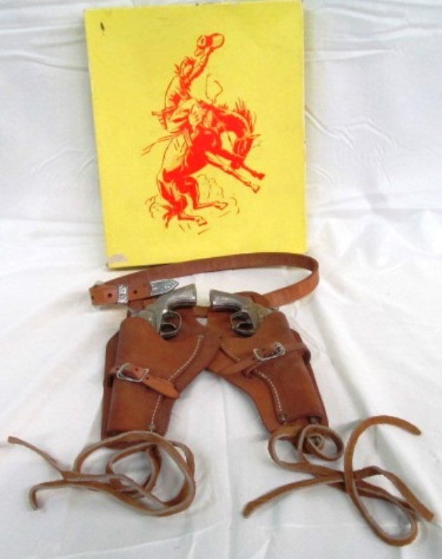 Vintage HUBLEY Top Grain Steer Hide Cowboy Holster Sets: Vintage HUBLEY Top Grain Steer Hide Cowboy Holster Sets w/Cap Guns In Original Box