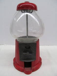 Red Cast Glass Globe Candy / Bubble Gum Machine: Red Cast Glass Globe Candy / Bubble Gum Machine