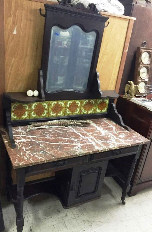 Antique Kitchen Wash Stand w/Marble Top Table & (1 of 10)
