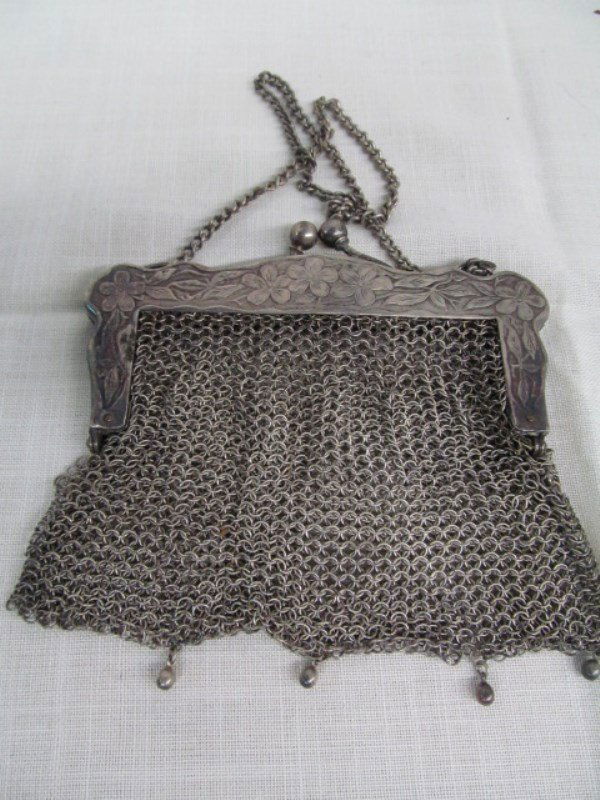 German Silver Mesh Purse / Bag ~ 7" X 7 1/4" (1 of 7)