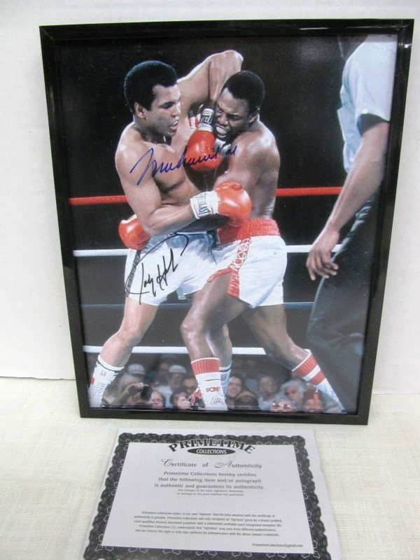 Autographed Framed Muhammad Ali / Larry Holmes: Autographed Framed Muhammad Ali / Larry Holmes Photograph 8" X 10"