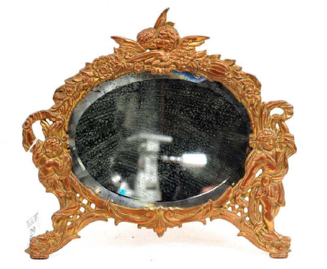 Antique Bronze Victorian Desk Mirror: Very ornate 11"