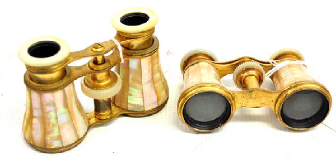 Pair of Binoculars: Made of Brass and Mother of Pearl, 2 sizes 2 1/2" X4" and 2 3/4" X 4 1/4".