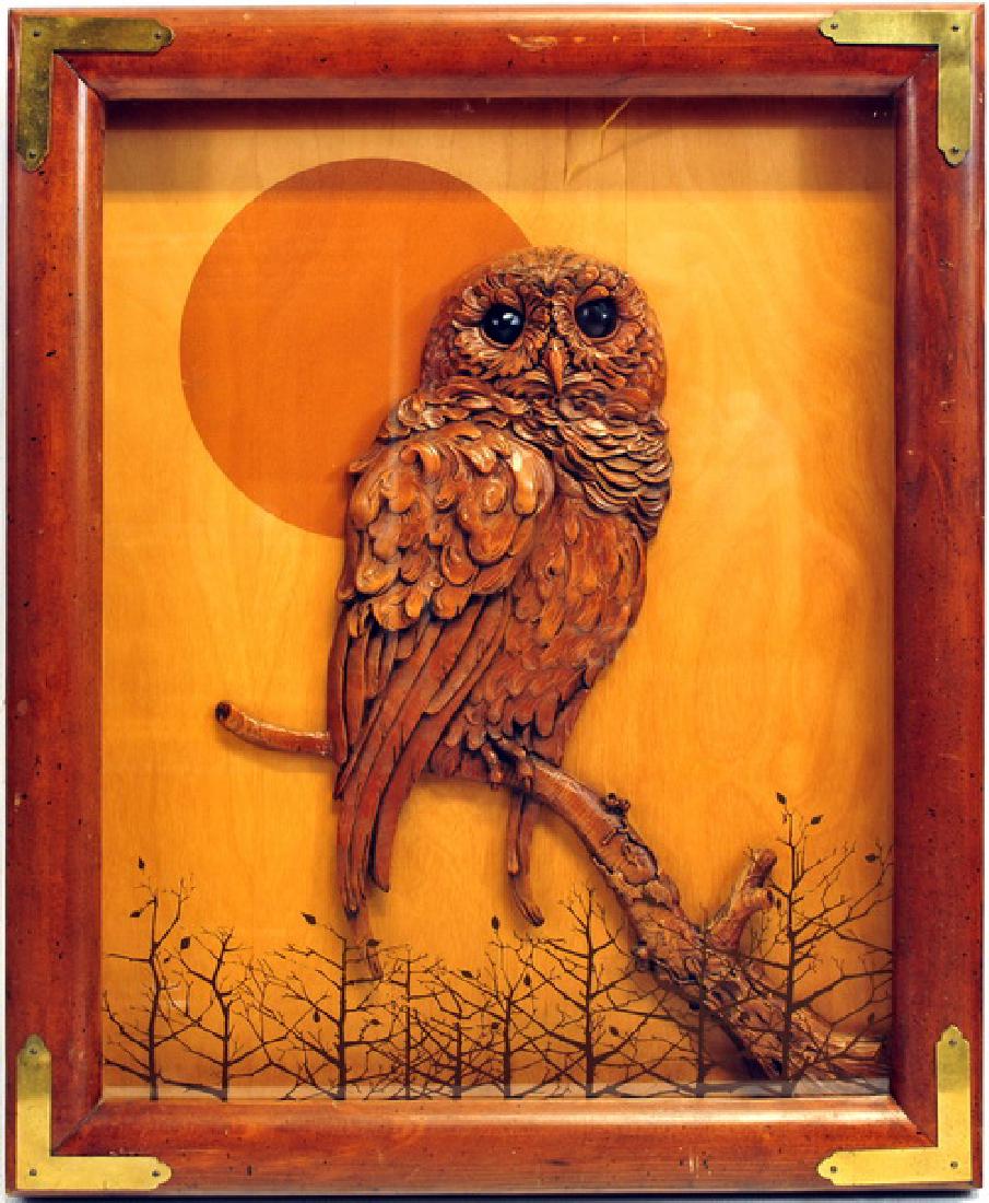 1 Shadow box of a carved wooden owl: 19" X 23"