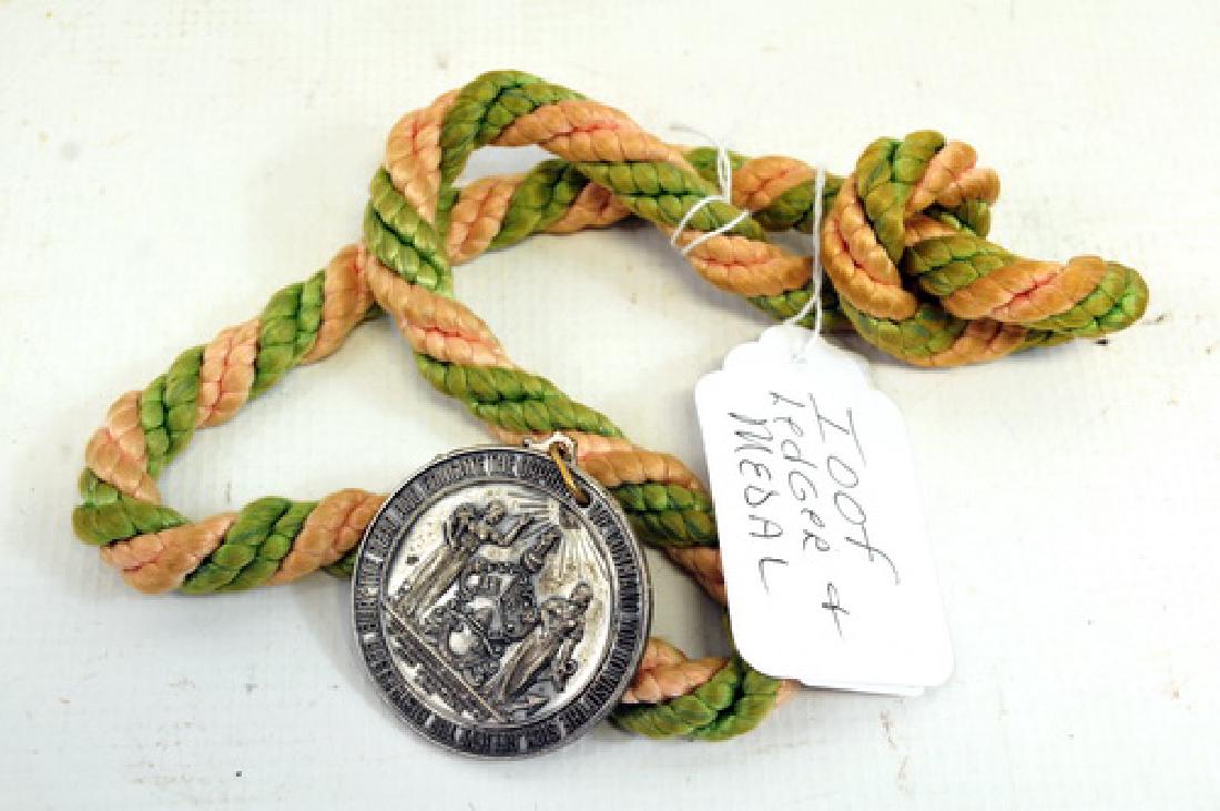 IOOF Ledger and Medals Odd Fellows: Medals on braided lanyard, ledger from Shuelot Lodge No 19 dated late 19th century
