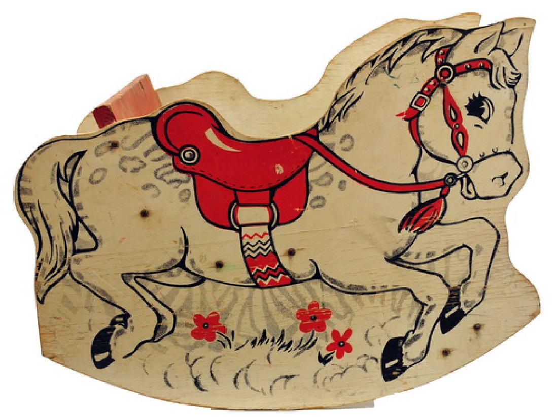 Vintage Wood Childs Rocking Chair Horse: Vintage Wooden Childs Rocking Chair Horse With White And Red Paint. 2' Long By 1' Wide