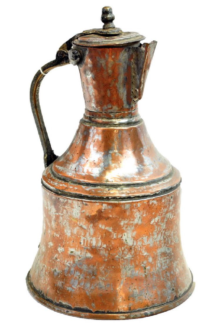 Middle Eastern Antique Mixed Metal Tankard: With handle and cover, 14"