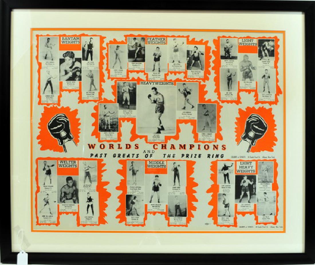 1940's Boxing Framed Poster: World Champions and Past Greats of the Prize Ring, measures 28x23