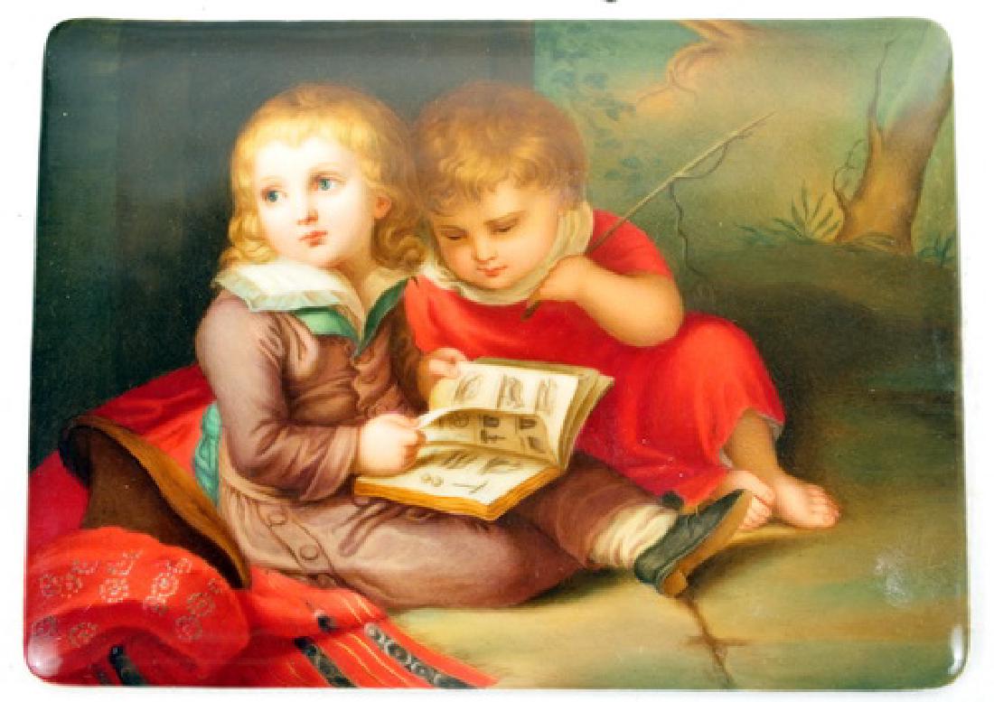 Antique Hand Painted Plaque Depicting Children: Measures 5"x7" unsigned possibly KPM