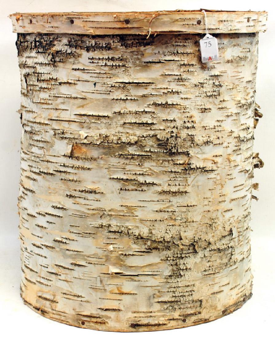 Antique Birch Bark Barrel: Rangeley Maine sold through Fowlers or Pickels Store circa 1920's 16" Diameter 20" high