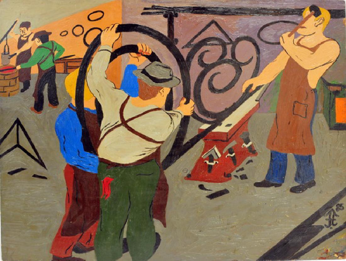 Acrylic ON Board BY Frank Diaz Escalet: Iron Foundry unframed 1985, measures 24x18 signed front and back
