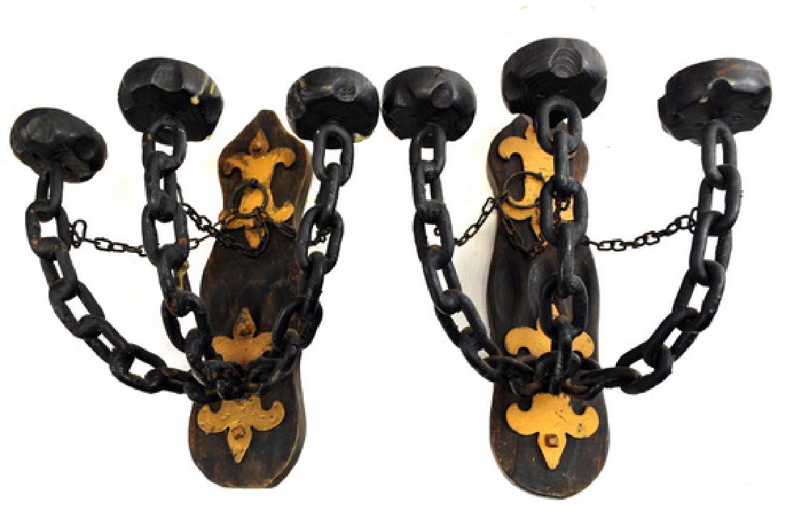 Four Hand Made Gothic Wall Sconces: Made with Iron Chain, each is 13"