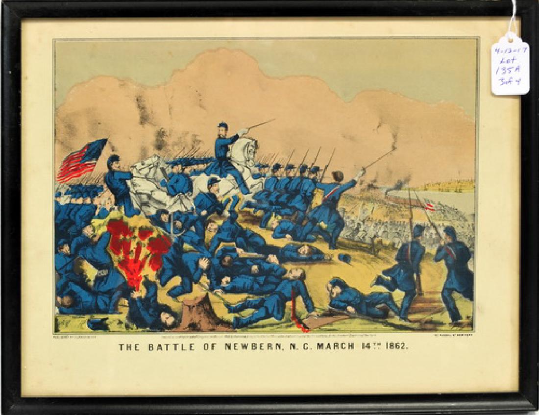 Four Currier And Ives Prints: 1 The Victory Of Roanoke, 2 Battle Of Pea Ridge, 3 Bombardment And Capture Of Fort Henry, 4 The Battle Of Newbern, N.c. 16" X 12" With Frame