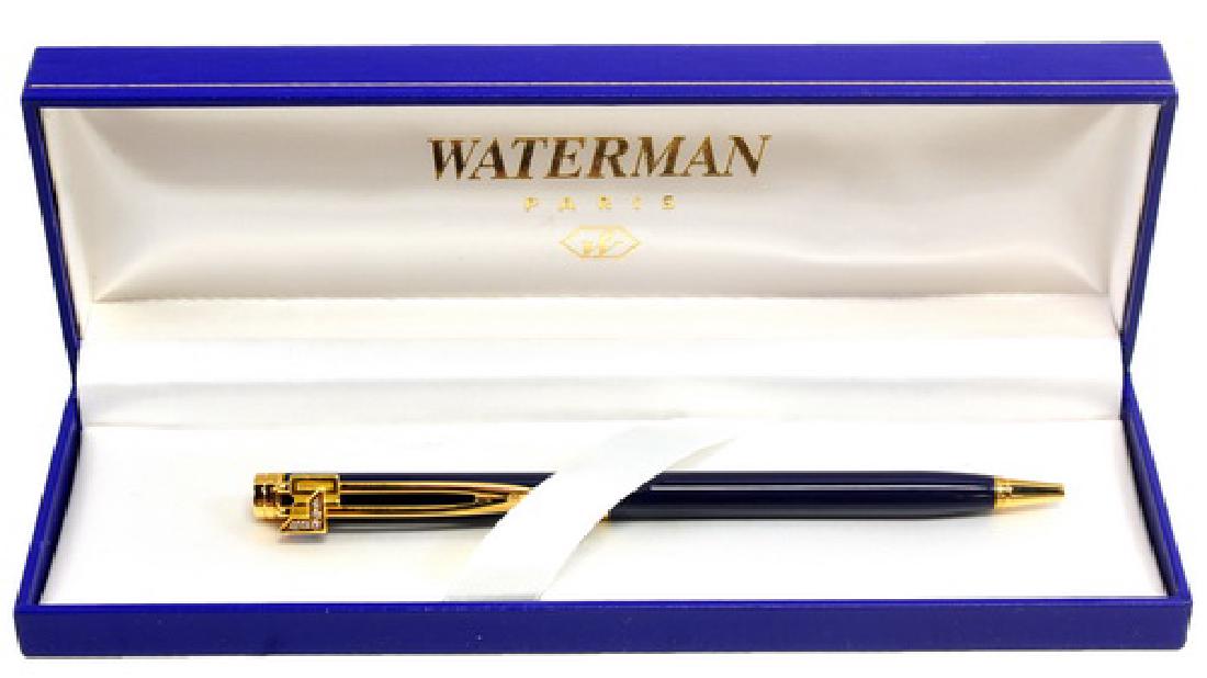 Waterman Paris Blue And Gold Ball Point Pen: Waterman Paris Blue And Gold Ball Point Pen With Case