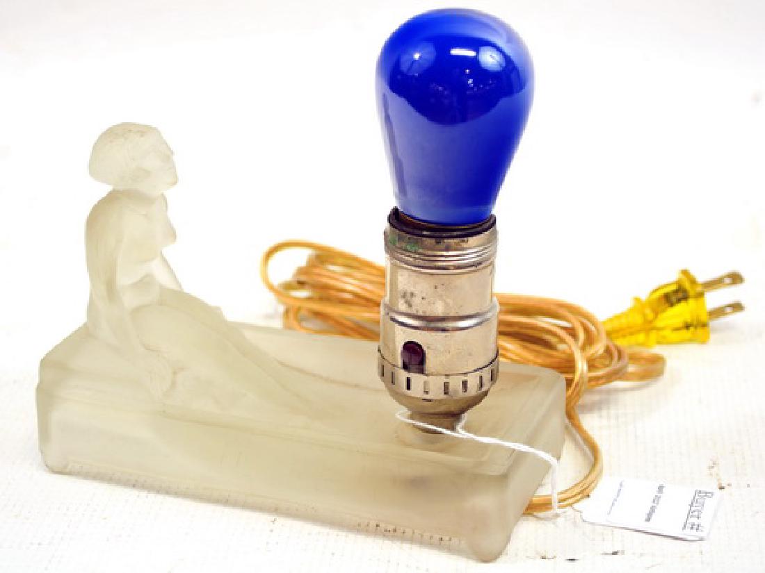 Vintage Art Deco Nude Lamp: Blue Blub, newly wired 6" translucent