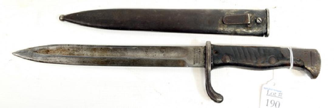 WWI German Mauser Bayonet: Waffenfabrik marked on blade with scabbard, has imperial mark on blade 15 1/2"