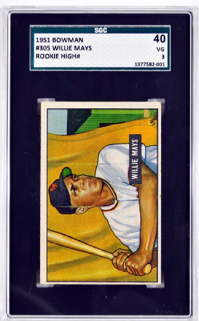 1951 Bowman Willie Mays Rookie Card SGC 40 VG 3 (1 of 2)