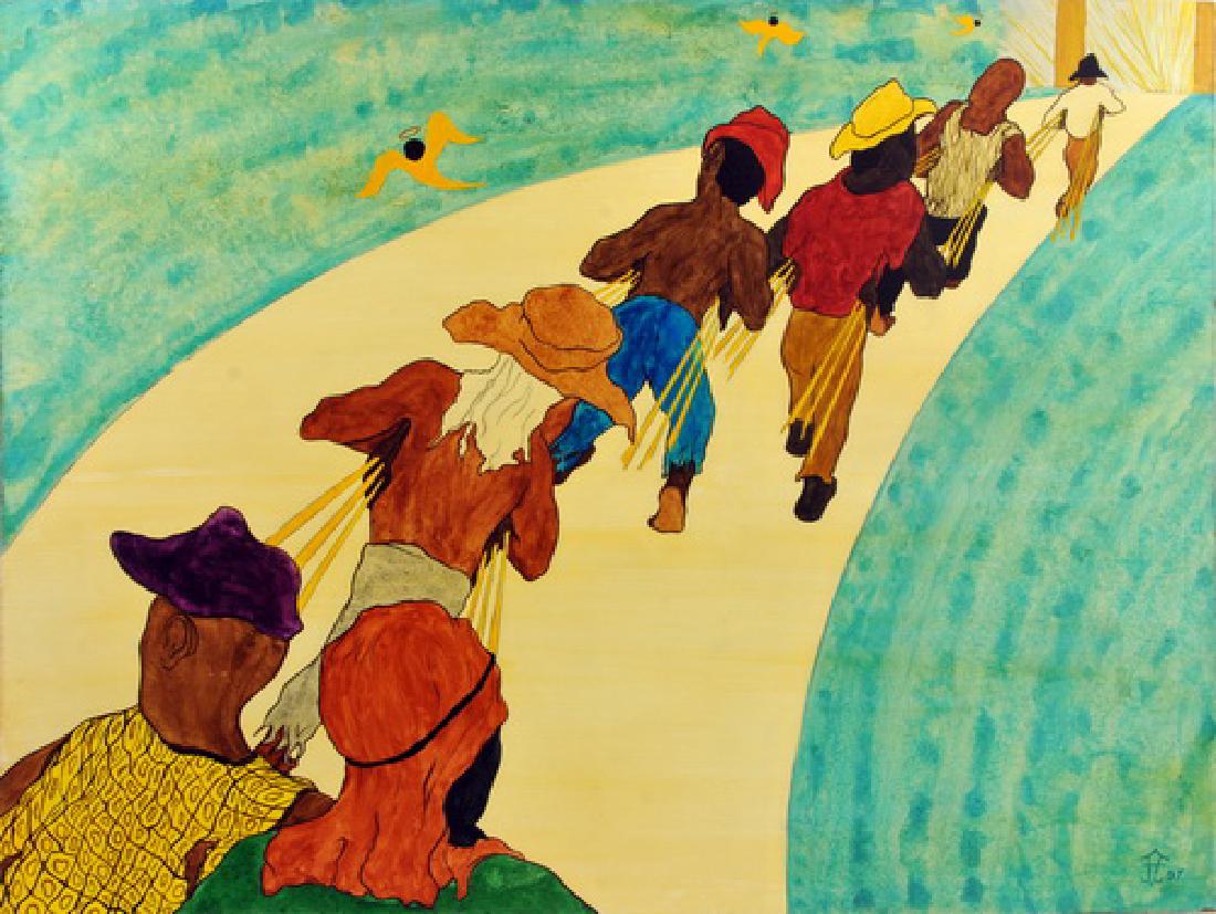 Acrylic On Board By Frank Diaz Escalet: title " Rope's Of Life ", signed on 02/05/97, 48" X 36" unframed