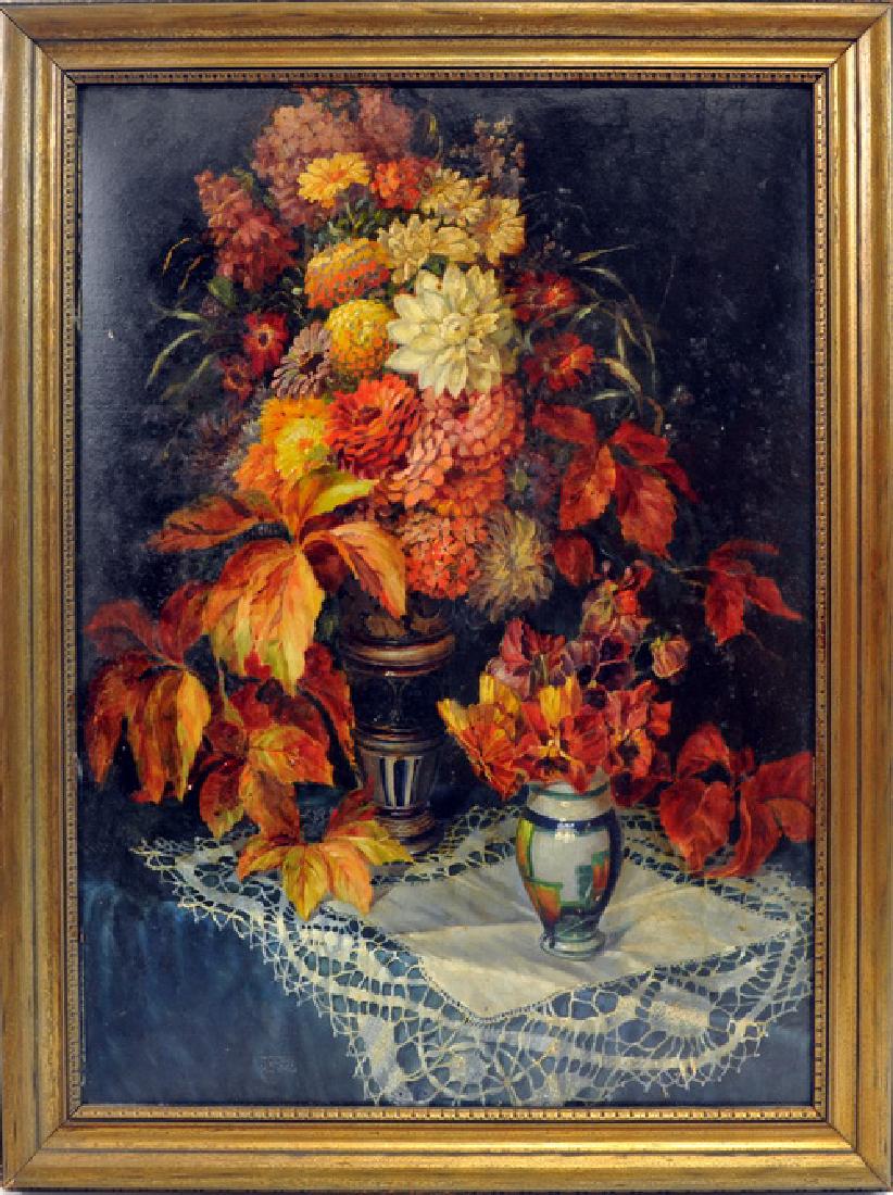 Oil on Board signed "Zoltan Kovacs": Florral Still Life, 22" X 28" includes frame