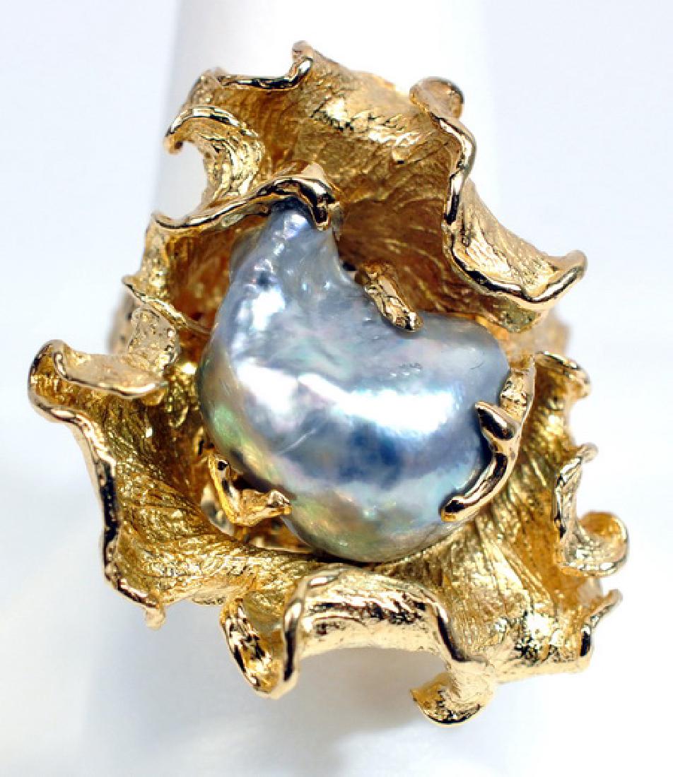 Custom Ladies 14k Yellow Gold Pearl Statement Ring (1 of 2)