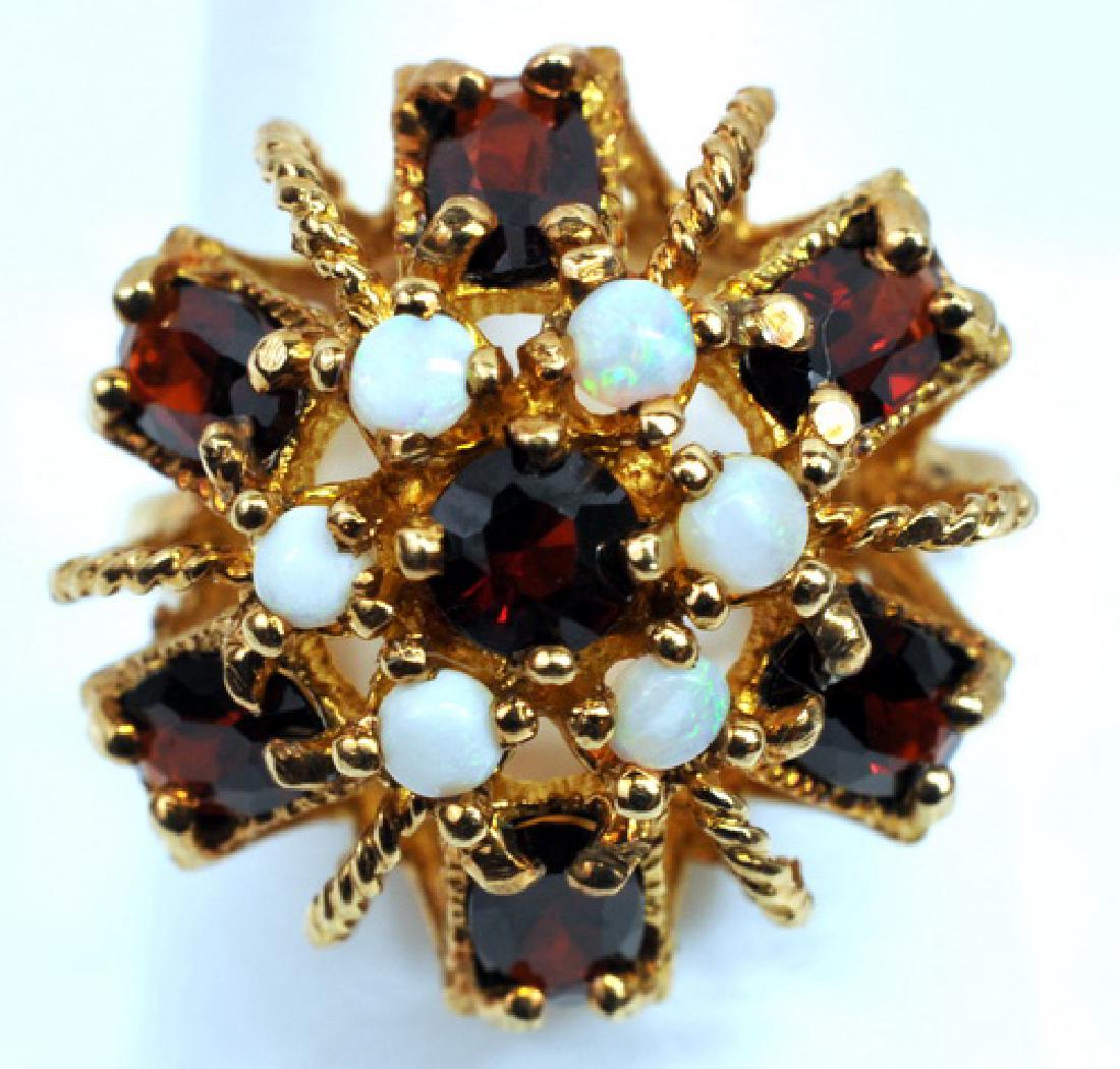 Ladies 10k Yellow Gold Garnet & Opal Ring 6 3/4 (1 of 3)