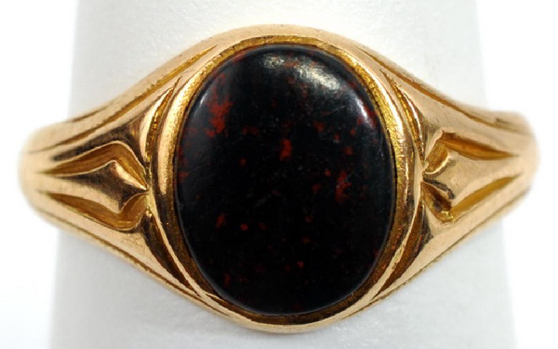 Ladies 14k Yellow Gold Blood Stone Ring Size 4 (1 of 3)