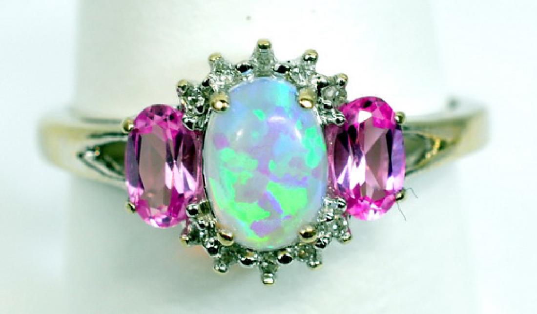 Ladies 10k White Gold Diamond & Opal Ring (1 of 3)