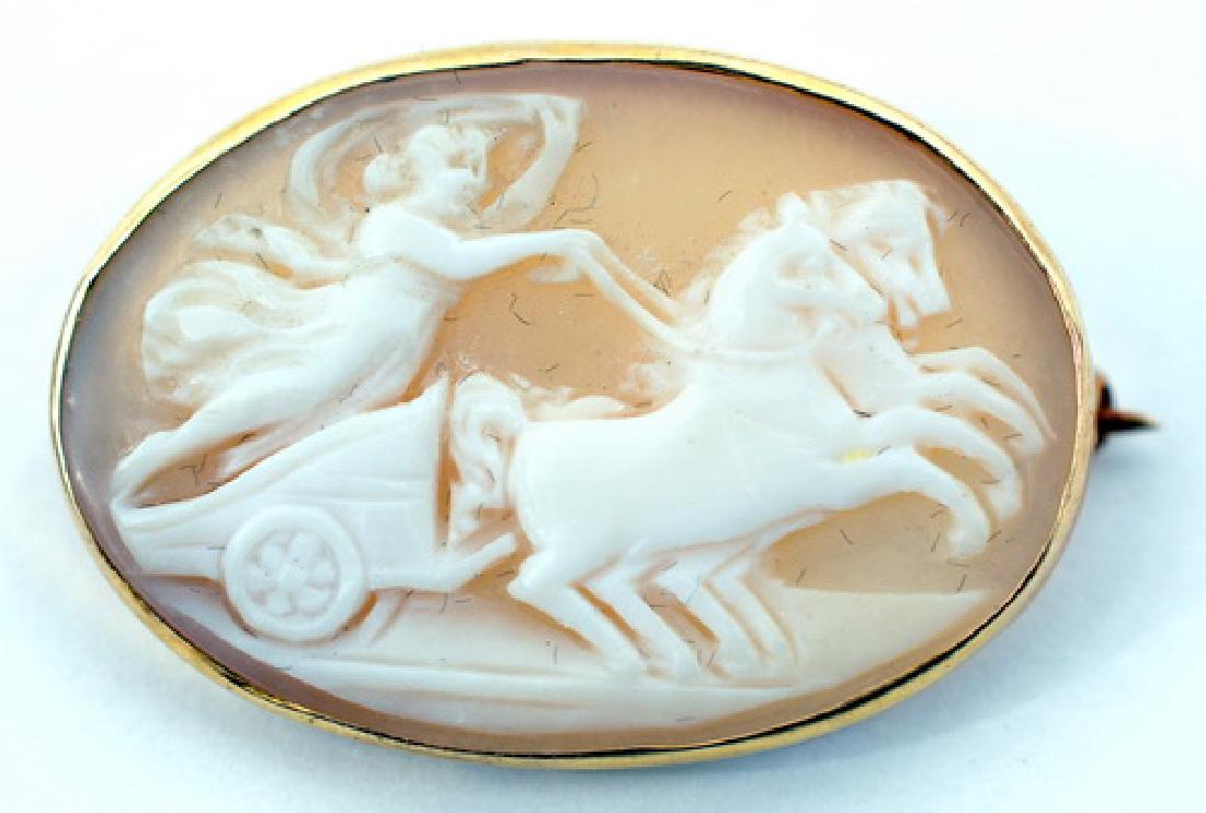 Ladies 10k Yellow Gold Hand Carved Cameo Brooch (1 of 3)
