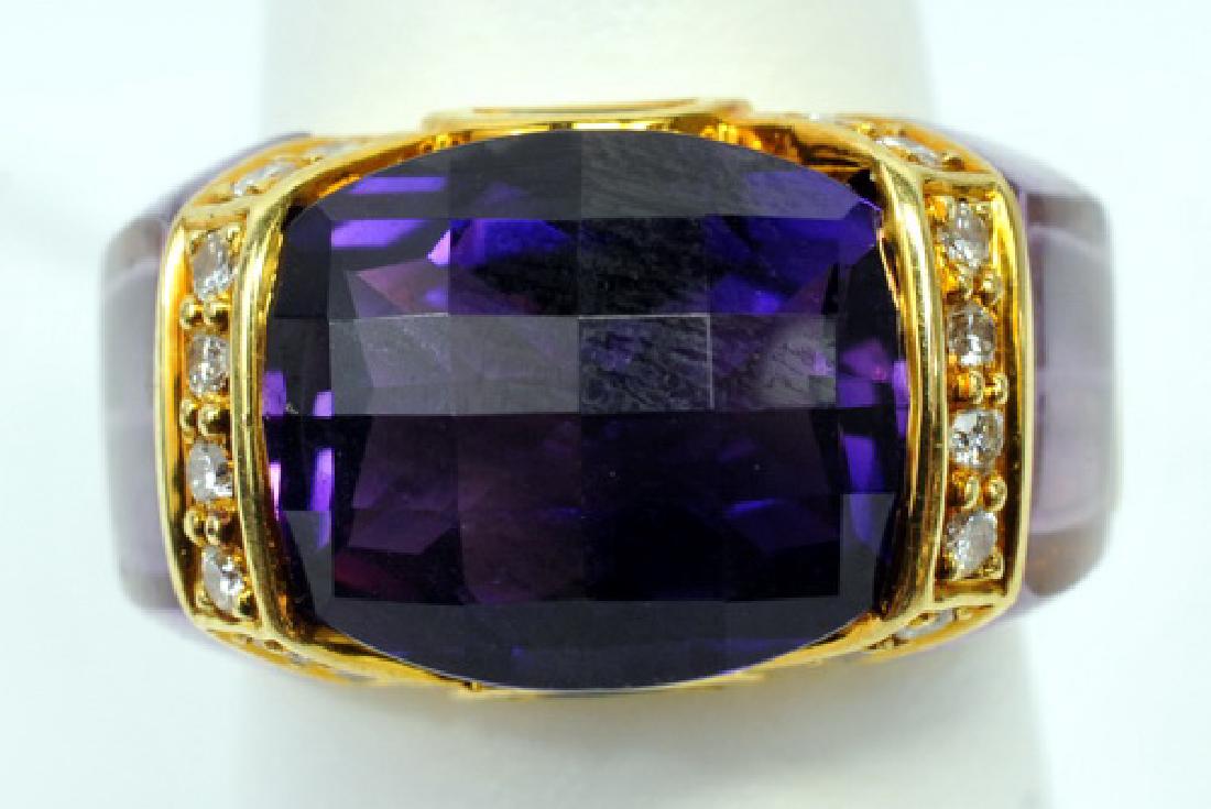 Ladies Designer 18kt. Gold Amethyst/emerald/ring (1 of 3)